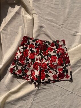Maeve Red and Green Rose-Print Mini Skirt